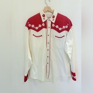 Vintage Rockmount Ranchwear Red and White Floral Embroidered Western Men's Shirt